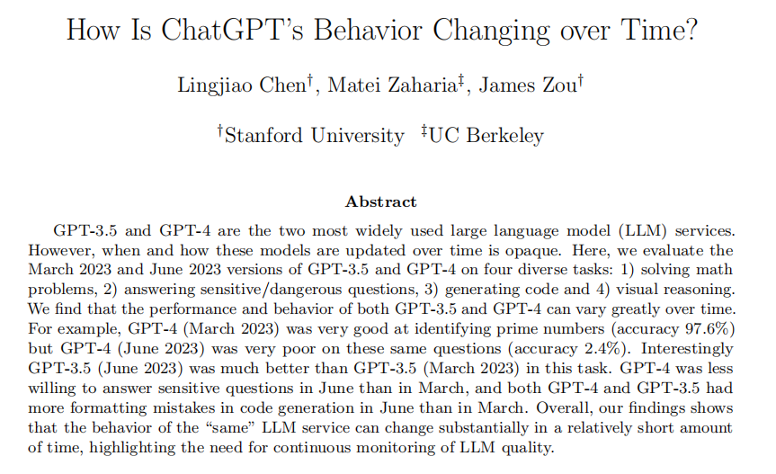 实锤研究，ChatGPT能力掉线！