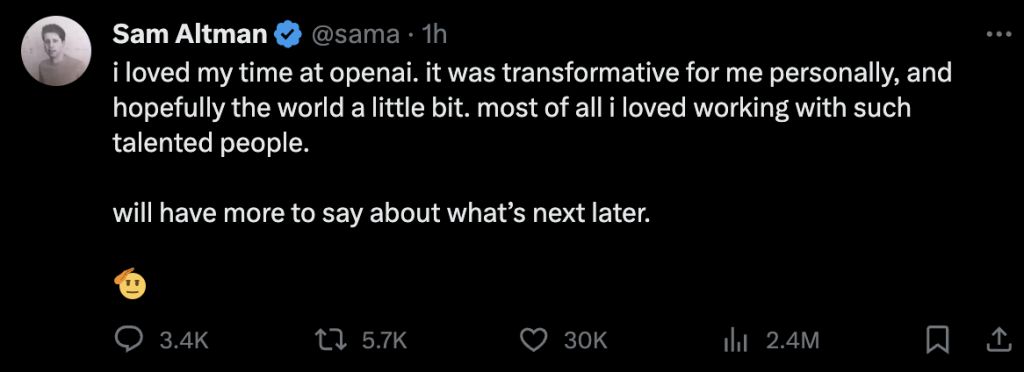 SamAltman离职OpenAI:AI领域失去灵魂人物? SamAltman离职OpenAI:AI领域失去灵魂人物?