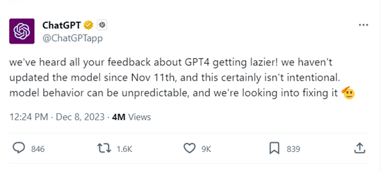 OpenAI 承认 ChatGPT 变懒惰,正在修复该问题 OpenAI 承认 ChatGPT 变懒惰,正在修复该问题
