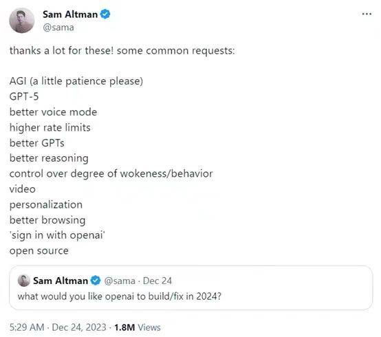 GPT-5、开源、更强的ChatGPT!OpenAI公布2024年计划 GPT-5、开源、更强的ChatGPT!OpenAI公布2024年计划