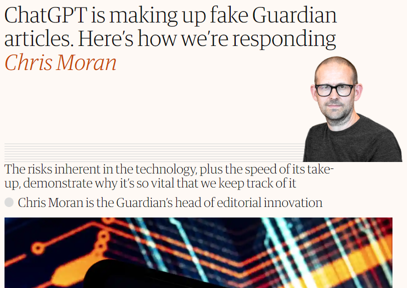 多家媒体报告ChatGPT捏造自家新闻!逼真程度能令记者犯迷糊…… 多家媒体报告ChatGPT捏造自家新闻!逼真程度能令记者犯迷糊……