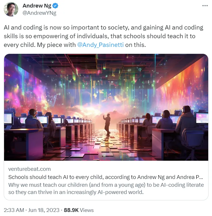 AI时代已来，吴恩达呼吁向每个孩子教授人工智能知识